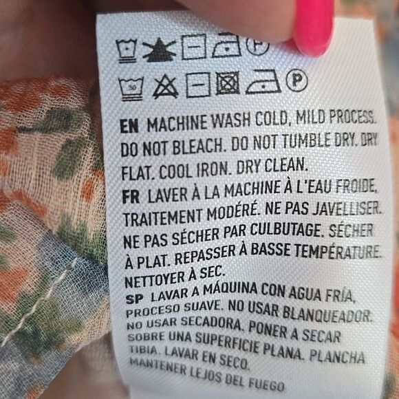 American Eagle Girly Boho Chic Chiffon Blouse Peach Floral Ruched Peplum Top S - Picture 13 of 13